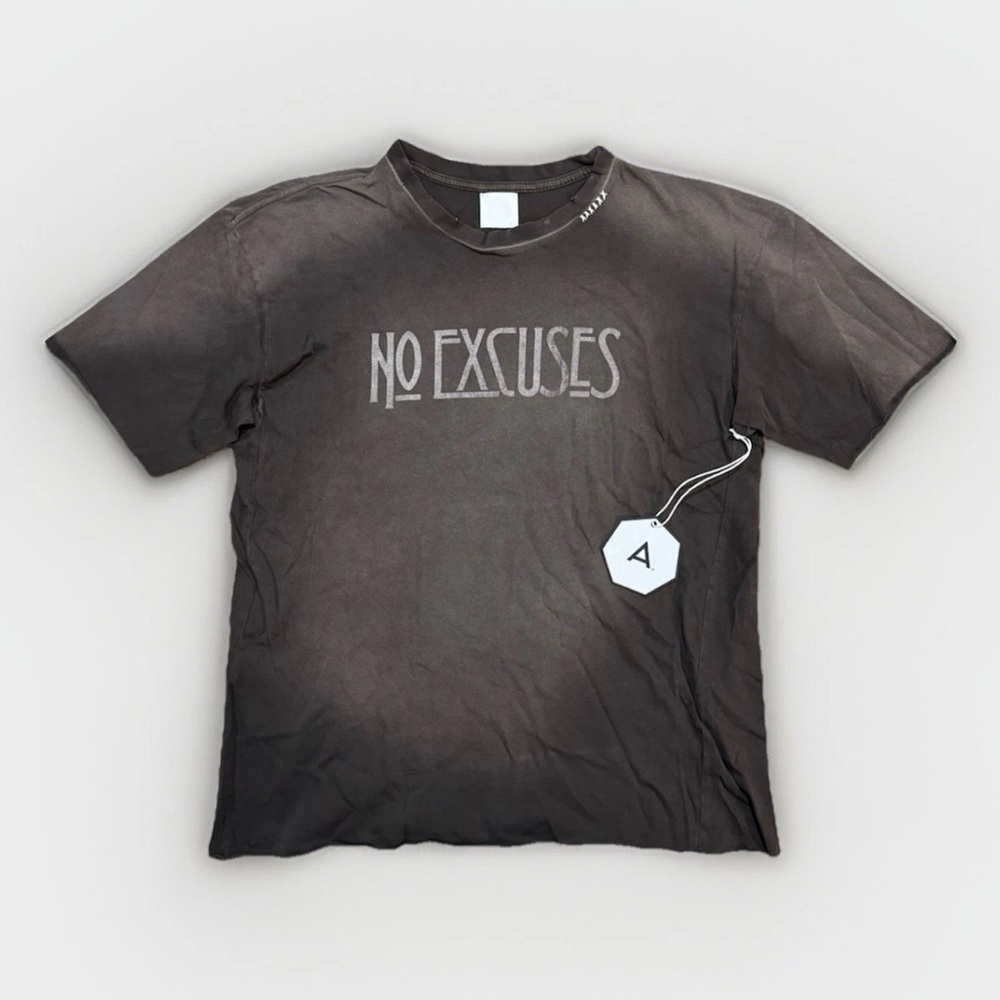 Alchemist Short Sleeve Raw Edges “NO EXCUSES” Men’s T Shirt, Faded Gray, Size XL